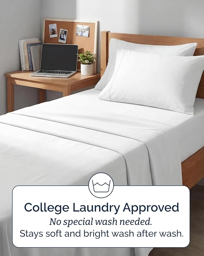 Extra Deep Twin XL Sheet Set - 4 Piece Breathable and Cooling Sheets - Hotel Luxury Bedding for Women, Men, Kids & Teens - Easy & Secure Fit - Soft, Wrinkle Free and Comfy - Extra Deep Pockets - White