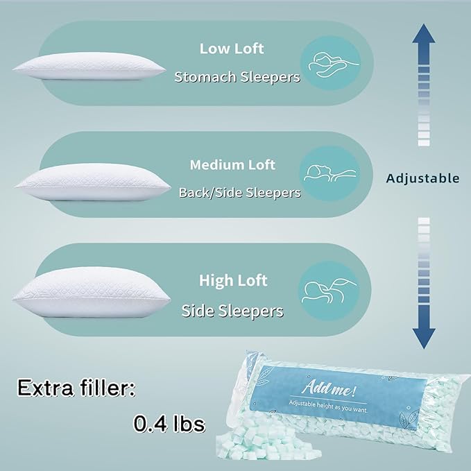 Rainmr Pillow King Size Memory Foam for Sleeping, Bed Pillows with Washable Cooling Pillowcase for Back & Side & Stomach Sleepers, 20x36 inches (White, King 1-Pack)