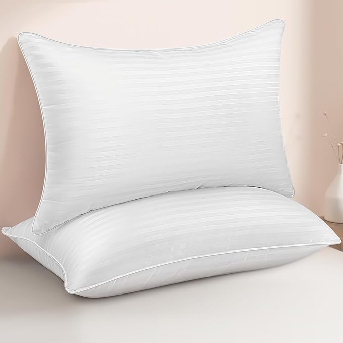 Queen Size Bed Pillows - Breathable Down Alternative Pillows Set of 2 for Side, Back, and Stomach Sleepers Fluffy Cooling Hotel Quality Soft Microfiber Fill Premium Skin-Friendly
