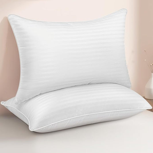 Bed Pillows King Size Set of 2 - Breathable Premium Down Alternative Cooling Pillows for Side, Back, and Stomach Sleepers Hotel Quality Fluffy Soft Microfiber Fill Skin-Friendly