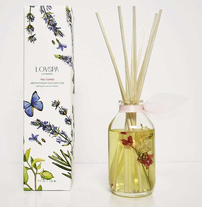 Reed Diffuser Set, Wild Flowers Scented Oil Diffuser with Sticks, Home Fragrance Accessories for Bathroom Shelf Decor, Aroma Diffusers for Home or Office Desk, USA Made