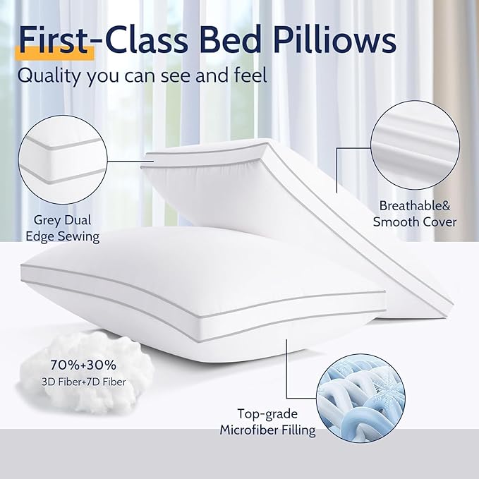 ROUMEA Pillows King Size Set of 4,Luxury Hotel Quality, Supportive with Soft Down Alternative for Back Stomach Sleepers in Bedroom, Machine Washable