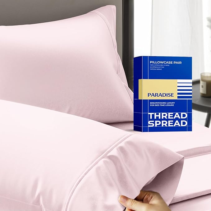 Thread Spread 100% Egyptian Cotton King Size Pillow Cases Set of 2 - Luxury 1000 Series Paradise Collection Pillow Cases King Size (Blush), Soft Cooling Hotel Egyptian Cotton Pillowcases