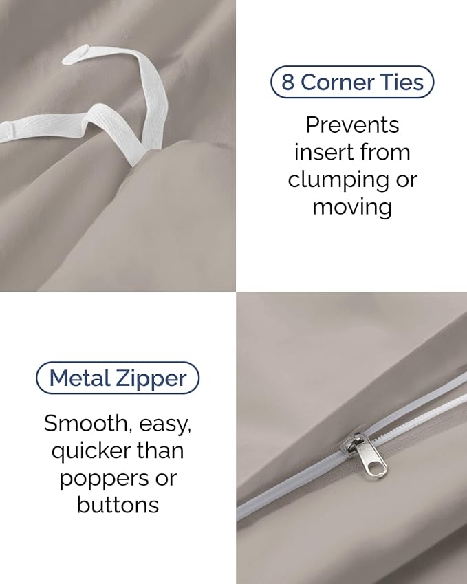 Duvet Cover Twin/Twin XL Size Set - Extra Soft Twin/Twin XL Duvet Cover 68" x 90" with 1 Pillow Sham - Hotel Luxury, Easy Care, Fade Free w/ Zipper Closures & Ties - Comfy & Breathable (Light Grey)