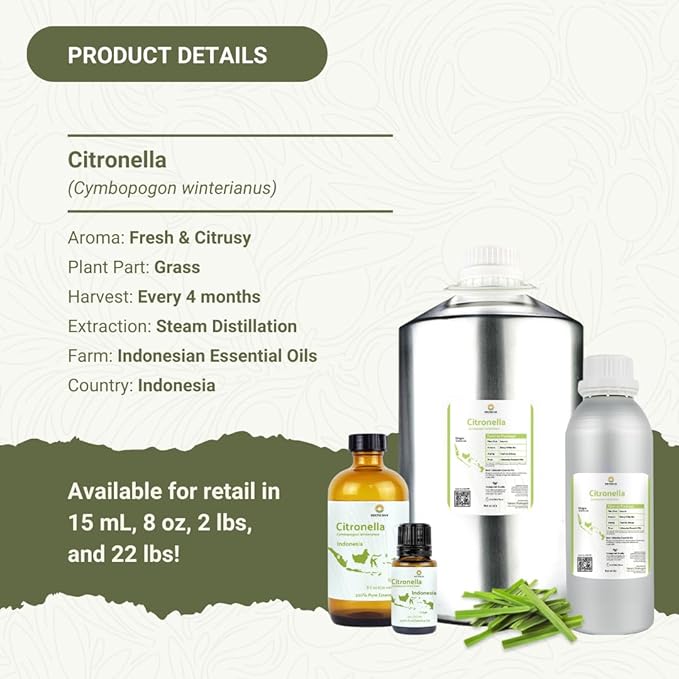 Citronella Essential Oil - Direct from Central Java, Indonesia - Pure Essential Oil for Diffusers and Aromatherapy | 100% Pure Therapeutic Grade (2lbs)