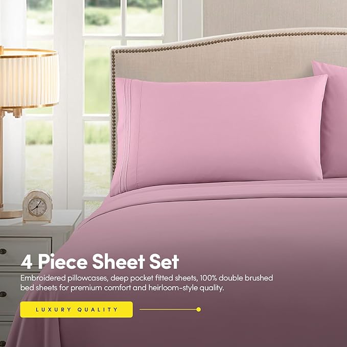 1500 Supreme Collection Full Sheet Sets Pink - Luxury Hotel Bed Sheets and Pillowcase Set for Full Mattress - Extra Soft, Elastic Corner Straps, Deep Pocket Sheets, Full Pink