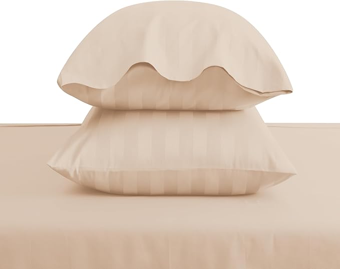 100% Egyptian Cotton Pillow Cases Set of 2,King Size 400 Thread Count Cooling Pillowcases,Soft and Breathable Pillow Covers with Envelope Closure,20x36 Inches,Striped Beige