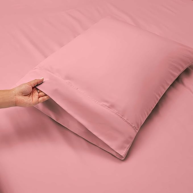 Nestl King Size Sheet Set, 4 Piece Extra Deep Pocket (18-24 inches), Microfiber, Hotel Luxury, Soft, Breathable, Wrinkle-Free, Easy to Care, Pink Clay