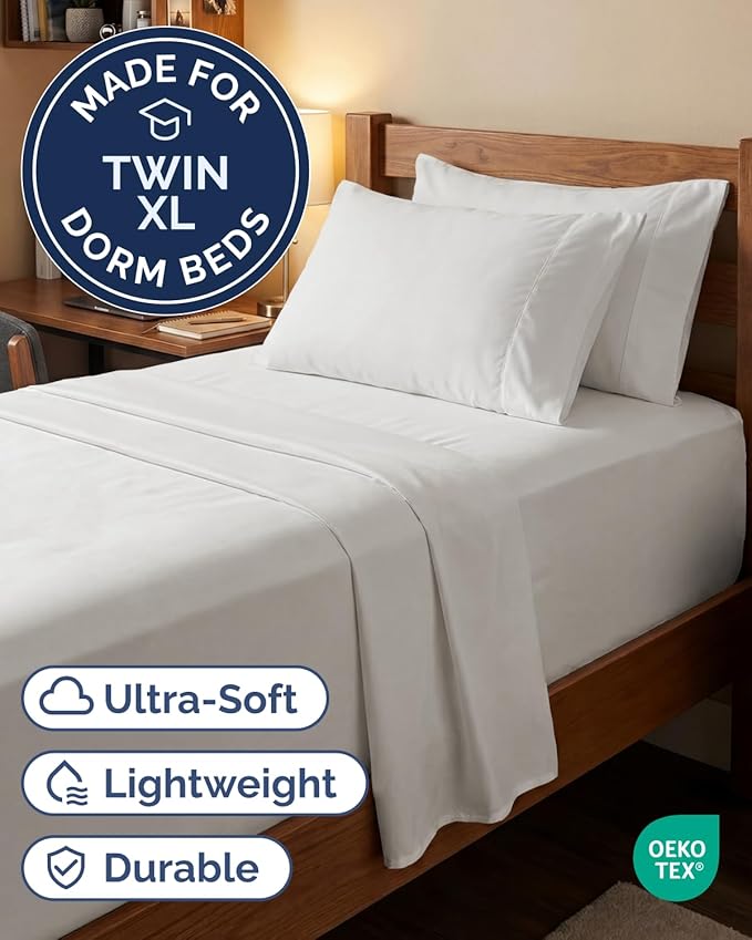 Extra Deep Twin XL Sheet Set - 4 Piece Breathable and Cooling Sheets - Hotel Luxury Bedding for Women, Men, Kids & Teens - Easy Secure Fit - Soft & Wrinkle Free - Extra Deep Pockets - Antique White