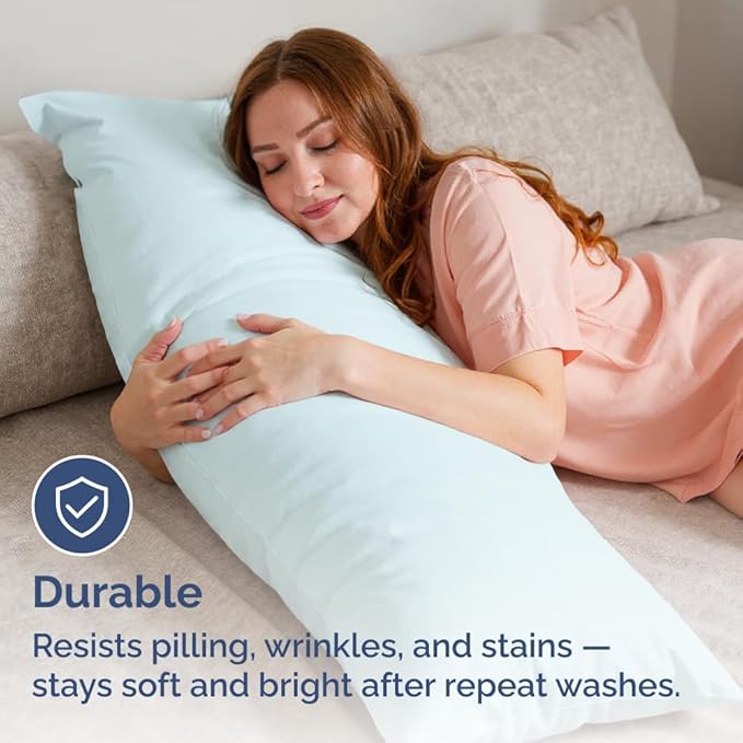 Body Pillowcases Set of 2-20x54 Long Body Pillow Case - Soft Body Pillow Cover for Sleeping & Side Sleepers - Comfy, Breathable & Wrinkle Free - Machine Washable w/Envelope Enclosure (Ice Blue)