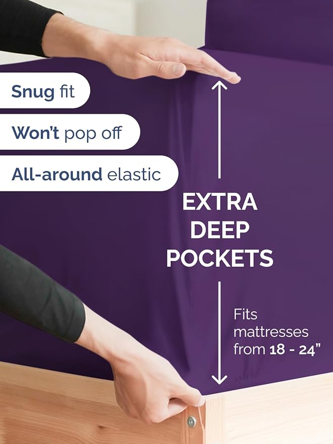 Extra Deep King Sheet Set - 6 Piece Breathable and Cooling Sheets - Hotel Luxury Bedding for Women, Men, Kids & Teens - Easy & Secure Fit - Soft, Wrinkle Free and Comfy - Extra Deep Pockets - Purple