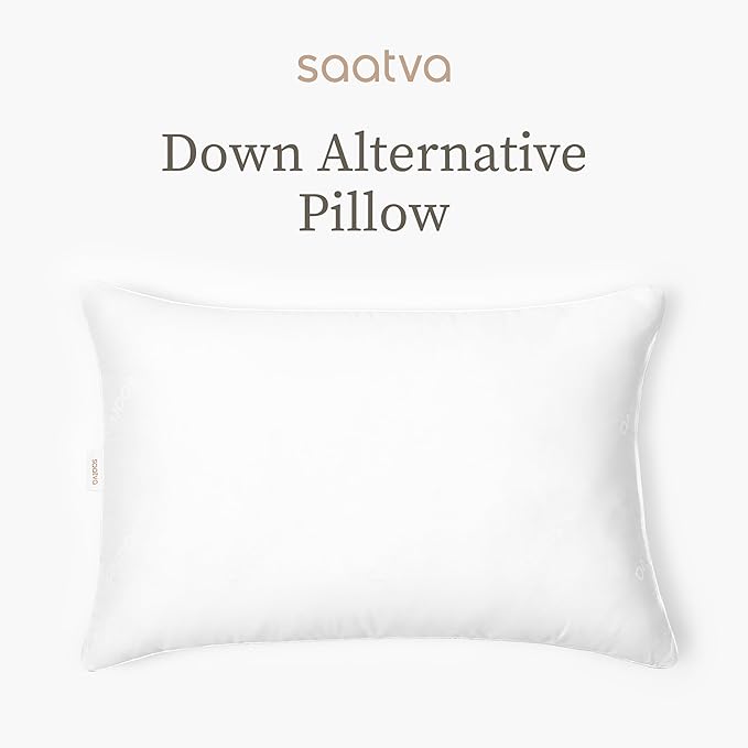 Saatva Down Alternative Pillow - Hypoallergenic Pillow with Plush & Airy Feel - Breathable Organic Cotton Cover - Standard Loft (4"-5") Microdenier Down Alternative - Queen (28"x16"), 1 Pack