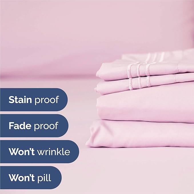 King Size 4 Piece Sheet Set - Comfy Breathable & Cooling Sheets - Hotel Luxury Bed Sheets for Women and Men - Deep Pockets, Easy-Fit, Soft and Wrinkle Free Sheets - Light Pink Oeko-Tex Bed Sheet Set