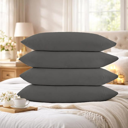 400 Thread Count 100% Egyptian Cotton Queen Size Pillowcases Set of 4, Soft & Breathable Sateen Weave, Envelope Closure, Hotel Luxury Bed Linen, Durable & Fade Resistant, 20"x30", Dark Grey