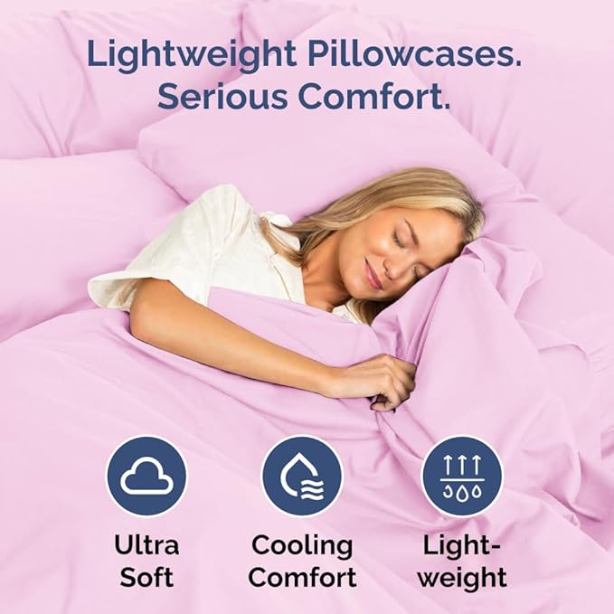 Standard Pillow Cases Set of 2 - Ultra-Soft Hotel Quality Pillowcase Covers - Comfy & Wrinkle Free - Stain and Fade Resistant - Machine Washable Pillow Protectors - 2 Piece Set - Standard Light Pink
