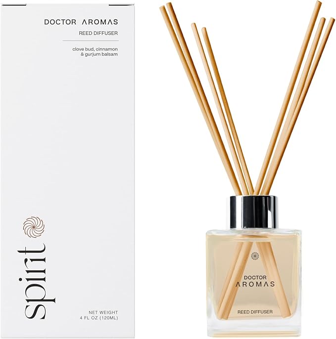 Doctor Aromas Premium Reed Diffuser Diffuser Glass Jar Set Elegant Scent for Home, Room or Bathroom and Fresh Air Scent Lasting Home Fragrance Over 90 Days (Pack of 1, Spirit)