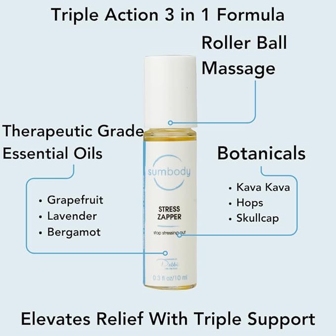 Sumbody Stress Relief Oil Roller Stress Zapper - Relaxing Roll On Essential Oils for Self Care Gifts, Therapeutic Grade Essential Oils, Calming Aromatherapy Products for Men & Women, Made in USA