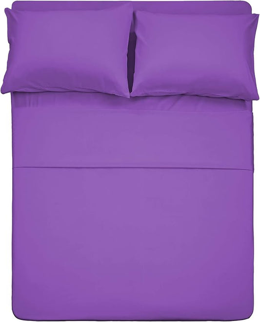 4 Piece Bed Sheet Set (Full,Violet) 1 Flat Sheet,1 Fitted Sheet and 2 Pillow Cases,Brushed Microfiber Luxury Bedding with Deep Pockets