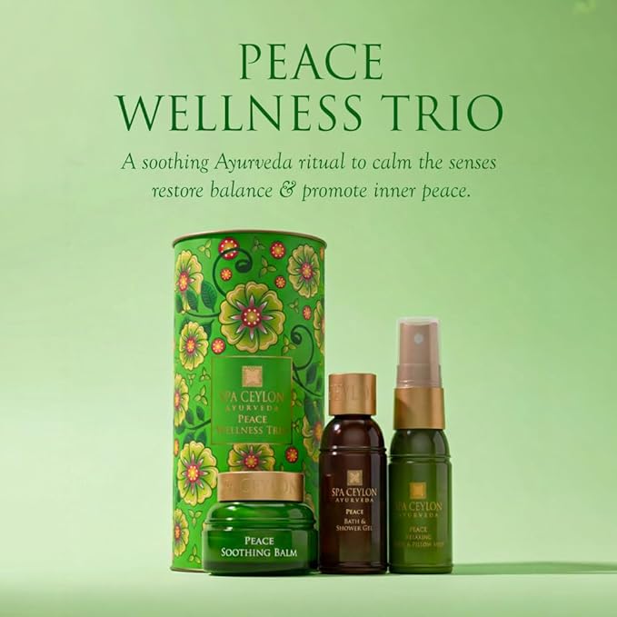 SPA CEYLON Peace Wellness Trio Set, Holistic Spa Essentials for Calming, Natural Ingredients, Ayurvedic Bath Gift Set, Shower Gel, Body Mist, Balm, Gift for christmas (150 g, Lemongrass)