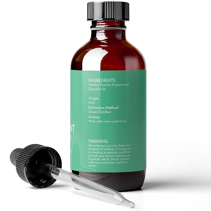 Pure Body Naturals Peppermint Essential Oil, 4 Fl Oz - Pure and Undiluted Mentha Piperita Oil, Therapeutic Grade Aromatherapy Oil for Diffuser, Relaxation and Focus