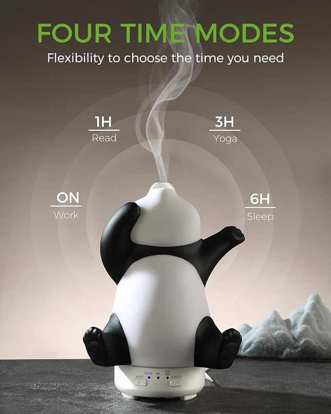 Panda Essential Oil Diffuser - Cute Rotatable Diffuser for Home with 7-Color Light, Aromatherapy Diffuser for Bedroom and Office