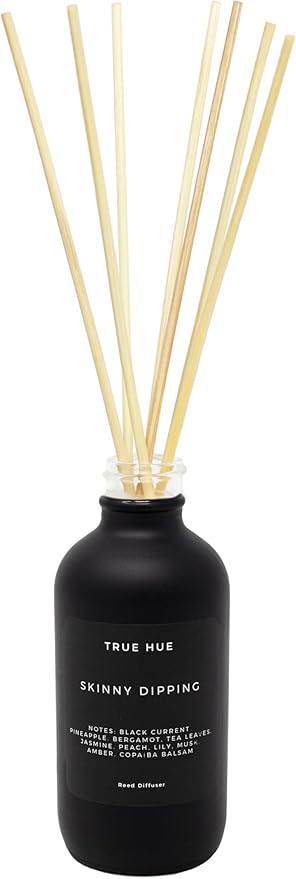 Luxury Reed Diffuser| True Hue | 3.75 fl oz | Glass and Rattan | Lasts for 2-3 Months | Fragrance Diffusers for Home | Handmade in USA (Skinny Dipping)