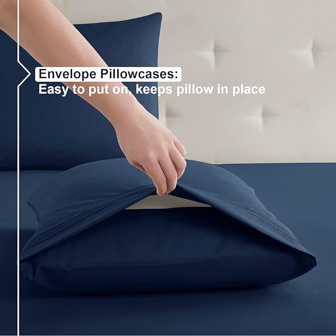 Nestl Twin XL Size Sheet Set, 4 Piece Extra Deep Pocket (18-24 inches), Microfiber, Hotel Luxury, Soft, Breathable, Wrinkle-Free, Easy to Care, Navy Blue