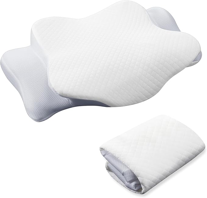 HunnmingRe Cervical Pillow Case Cover Comfortable and Breathable Memory Foam Cervical Neck Pillow Case Cover with Zipper(White,Queen Size)