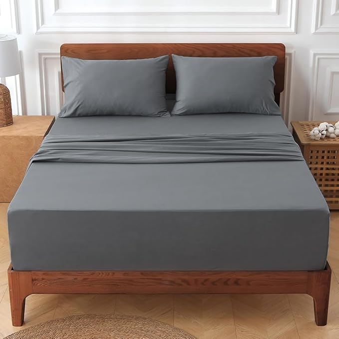 HYPREST Extra Deep Pocket King Sheet Sets Fits 18"-24" in Deep Mattress -100% Cotton King Sheet Set,Grey Hotel Luxury Soft Wrinkle Free Cooling Sheet Sets for King Bed Deep Pocket