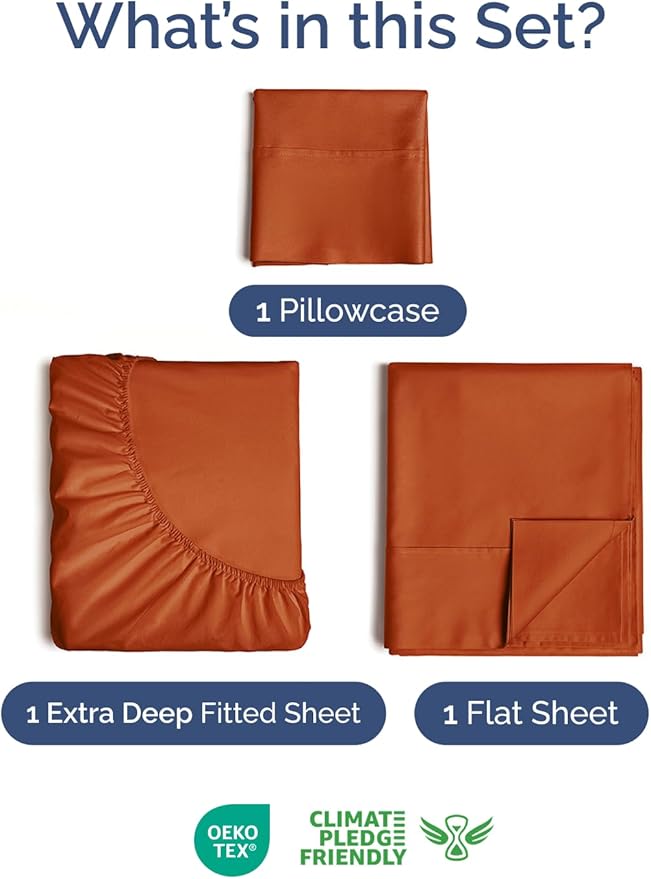 Extra Deep Twin Sheet Set - 3 Piece Breathable & Cooling Bed Sheets - Easily Fits 18 to 24 inch Mattress - Ultra Soft, Wrinkle & Fade Free with Extra Deep Pockets - Hotel Luxury Bedding - Terracotta
