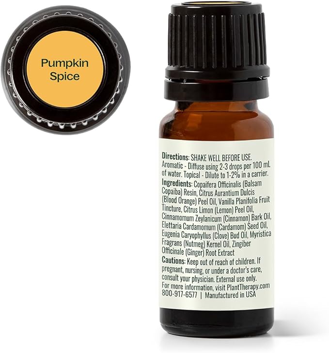Plant Therapy Pumpkin Spice Fall Essential Oil Blend 10 mL (1/3 oz) Warm & Cozy Blend of Spices, Perfect Fall Scent, Mood-Boosting & Inviting