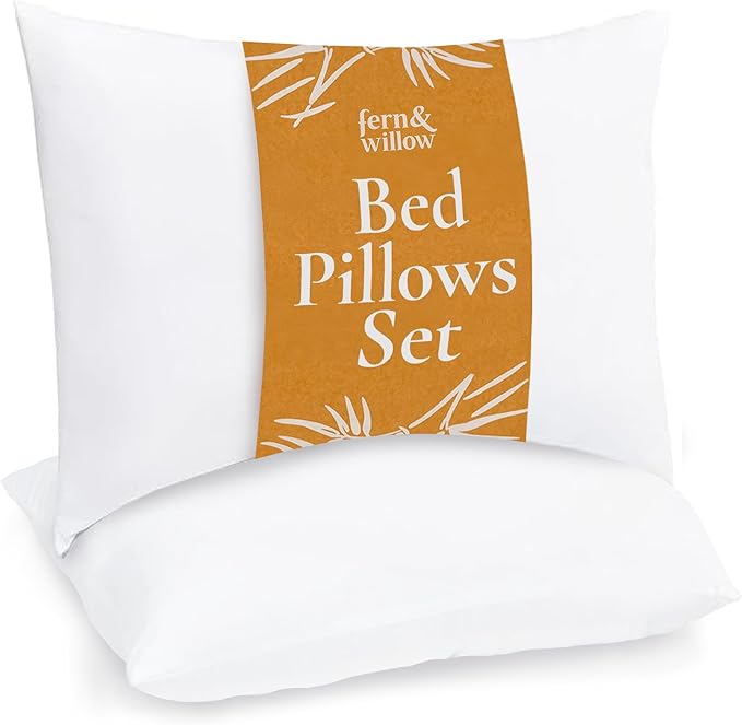Fern and Willow Queen Size Bed Pillows - Set of 2, 28"x20" - Luxurious Ultra-Soft Cooling Pillow - Hotel Quality, Down Alternative Fill - Ideal for Side, Back & Stomach Sleepers