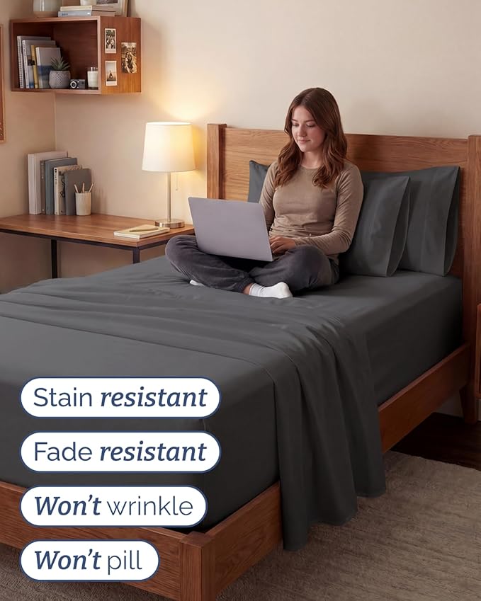 Extra Deep Twin XL Sheet Set - 4 Piece Breathable and Cooling Sheets - Hotel Luxury Bedding for Women, Men, Kids & Teens - Easy & Secure Fit - Soft, Wrinkle Free and Comfy - Extra Deep Pockets - Grey