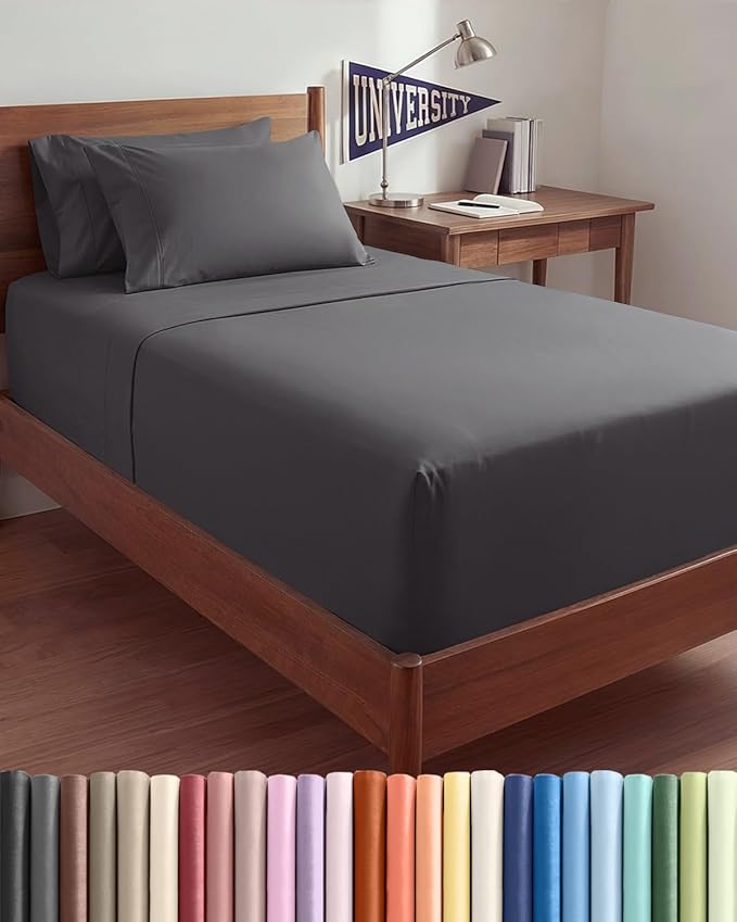 Extra Deep Twin XL Sheet Set - 4 Piece Breathable and Cooling Sheets - Hotel Luxury Bedding for Women, Men, Kids & Teens - Easy & Secure Fit - Soft, Wrinkle Free and Comfy - Extra Deep Pockets - Grey