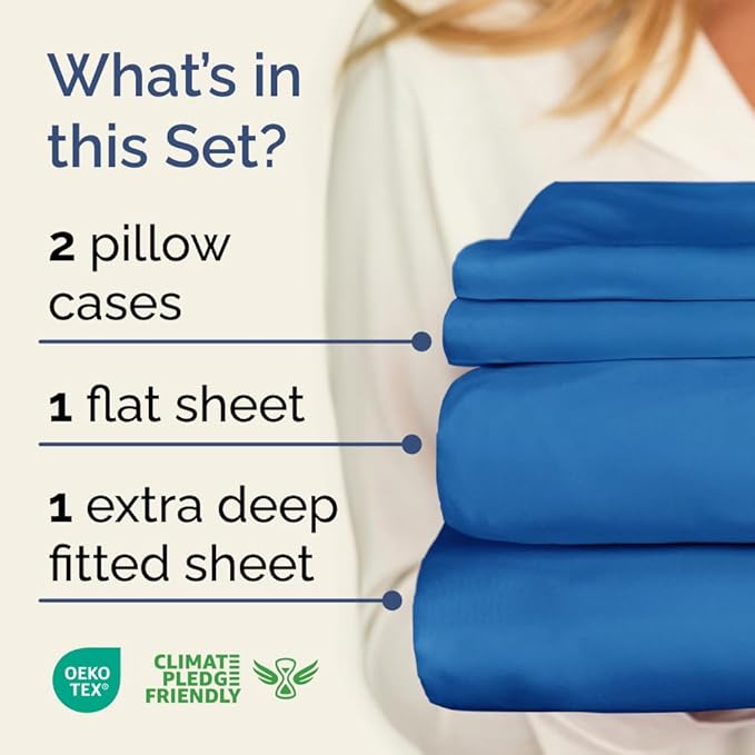 Extra Deep Cal King Sheet Set - 4 Piece Breathable & Cooling Bed Sheets - Easily Fits 18 to 24 inch Mattress - Ultra Soft, Wrinkle & Fade Free w/ Extra Deep Pockets - Hotel Luxury Bedding - Royal Blue