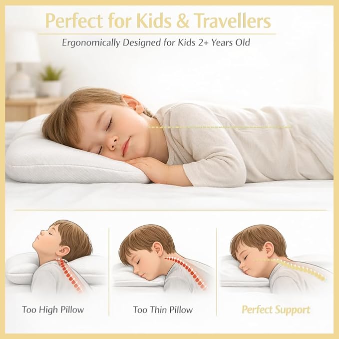 kinder Fluff Toddler Pillow 2X–Certified Hypoallergenic Award Winning Baby Pillow (no Pillowcase Needed) 300TC Pure Cotton Shell and Down Alternative Fill. Toddler Bedding Kids Pillow 4+ Yellow
