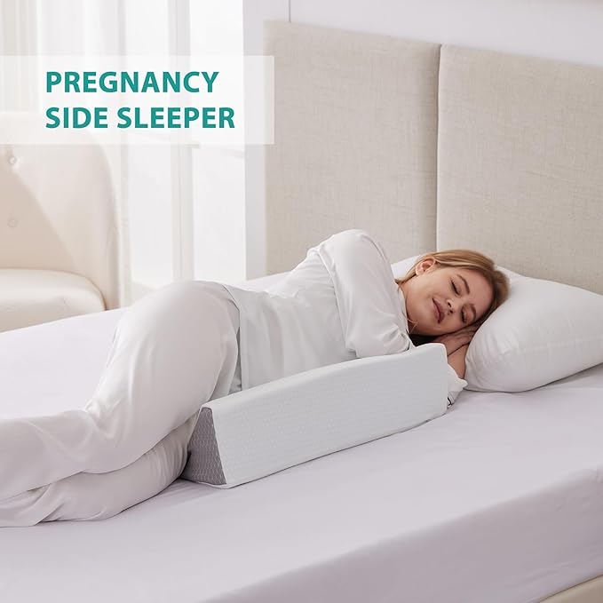 Bedluxe Wedge Pillow for Side Sleeping, Comfort Foam Back Pillow for Side Sleeper, Bed Wedges & Body Positioners for After Surgery, Pregnancy Support, Back Pain, Preventing Bedsores, White/Grey