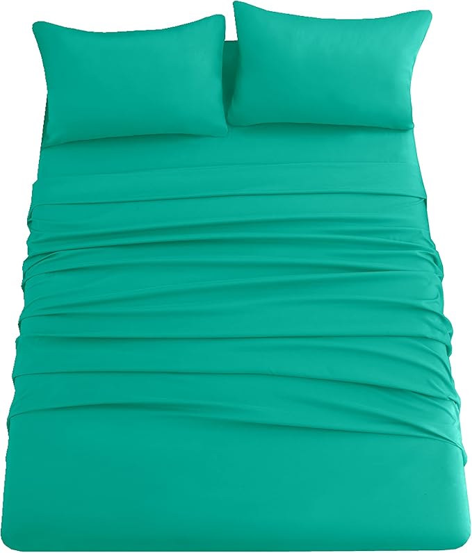 Sfoothome Queen Sheets Set - Hotel Luxury 4-Piece Bed Set, Extra Deep Pocket, 1800 Series Bedding Set, Wrinkle & Fade Resistant, Sheet & Pillow Case Set (Queen, Turquoise)
