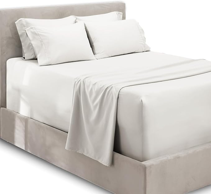 Hearth & Harbor Extra Deep Pocket Sheets - Fits Mattress 18-24 Inches Deep - Extra Deep Pocket California King Size - 6 Piece Cal King Sheets - Cal King, White