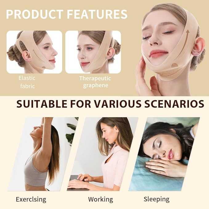 V Line Lifting Mask, Chin Strap for Sleeping, Reusable Double Chin Reducer, Jaw Exerciser, Face Slimming, Sagging Prevention, Medium