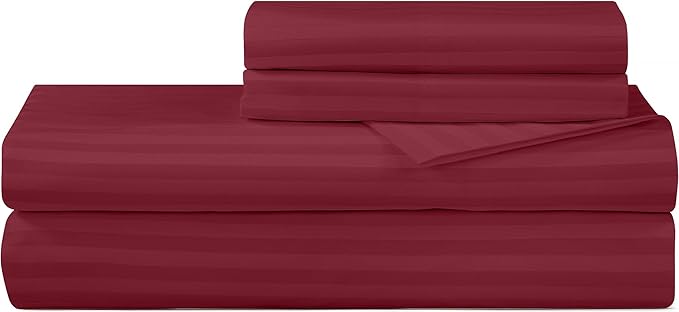 ROYALE LINENS 300 Thread Count 100% Long Staple Combed Cotton Sheet Set - 4 Piece King Bed Sheets - 1 Fitted, 1 Flat & 2 Pillow Cases - Soft Cool & Crisp Sheet Set (King, Stripe Burgundy)