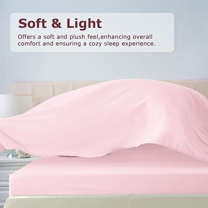 King Size Bed Sheet Set - 4 Piece Soft Microfiber Sheets with Deep Pockets, Cooling Technology, and Wrinkle-Free Pillowcase. Hotel-Quality, Durable Bedding, Light Pink
