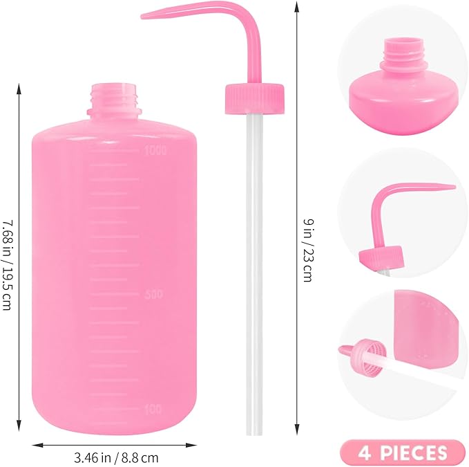 4 Packs Tattoo Wash Bottle Water Squirt Squeeze Diffuser Bottles (Pink, 1000ml)