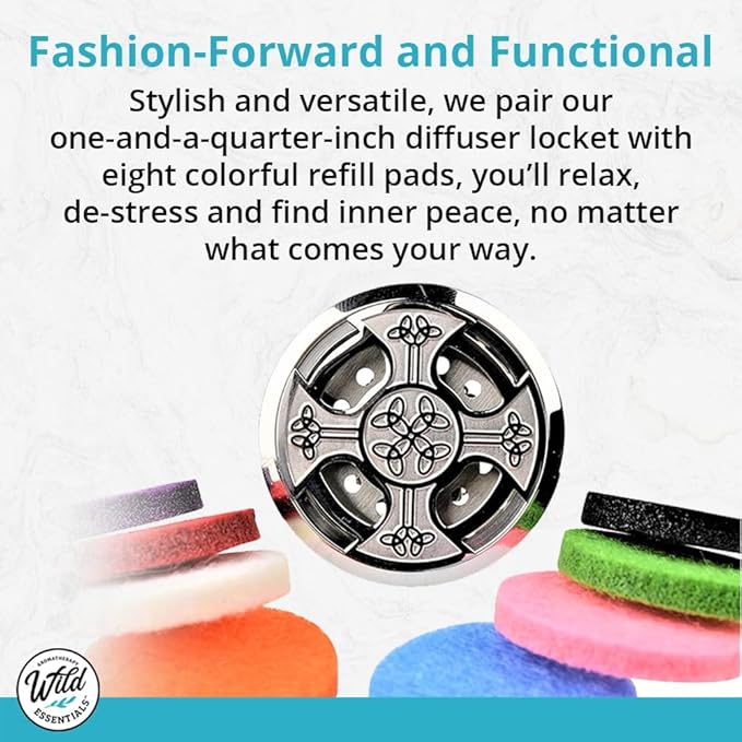 Wild Essentials Pretty Kitty Cat Essential Oil Car Vent Diffuser, Stainless Steel Locket Pendant with 12 Color Refill Pads, Customizable Color Changing Air Freshener for Aromatherapy