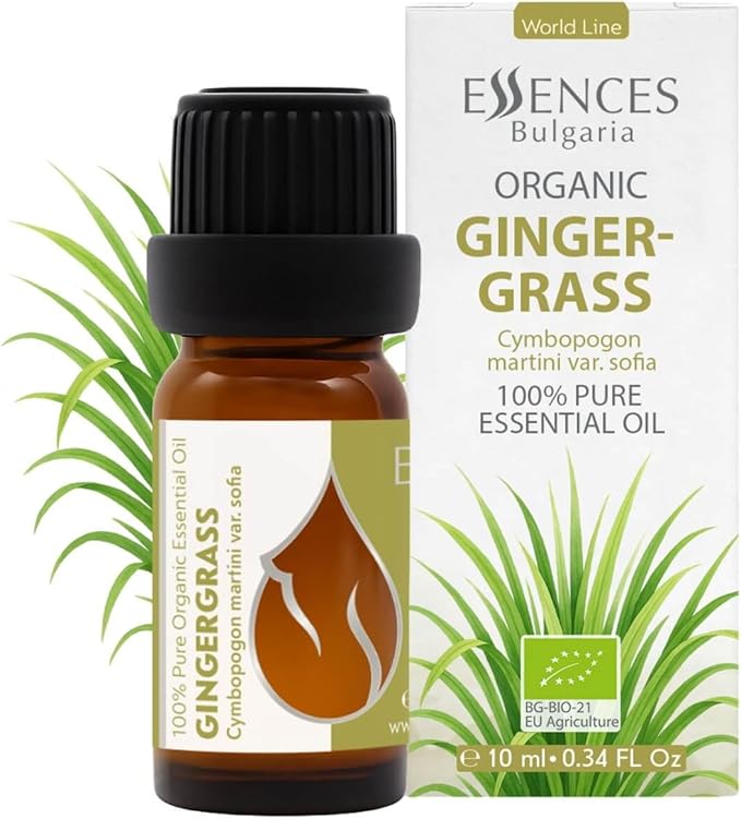 Essences Bulgaria Gingergrass Essential Oil 10ml (0.34 Fl Oz) | Cymbopogon Martini | 100% Pure and Natural | Undiluted | Aromatherapy | Cosmetics | Non-GMO | Cruelty-Free