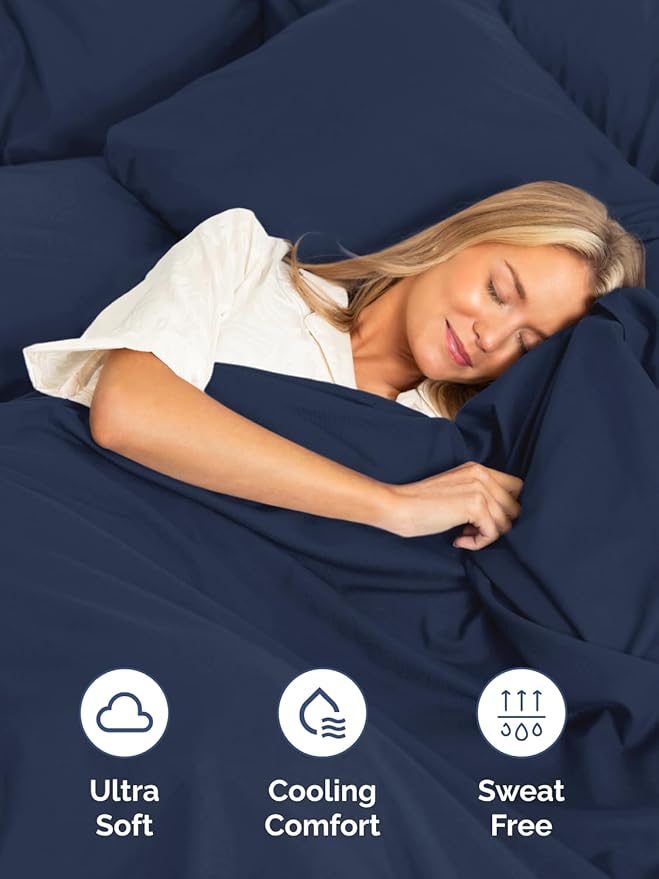 Extra Deep Full Sheet Set - 4 Piece Breathable & Cooling Bed Sheets - Easily Fits 18 to 24 inch Mattress - Ultra Soft, Wrinkle & Fade Free with Extra Deep Pockets - Hotel Luxury Bedding - Navy Blue