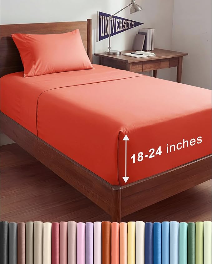 Extra Deep Twin XL Sheet Set - 3 Piece Breathable & Cooling Bed Sheets - Easily Fits 18 to 24 inch Mattress - Ultra Soft, Wrinkle & Fade Free w/ Extra Deep Pockets - Comfy Hotel Luxury Bedding - Coral