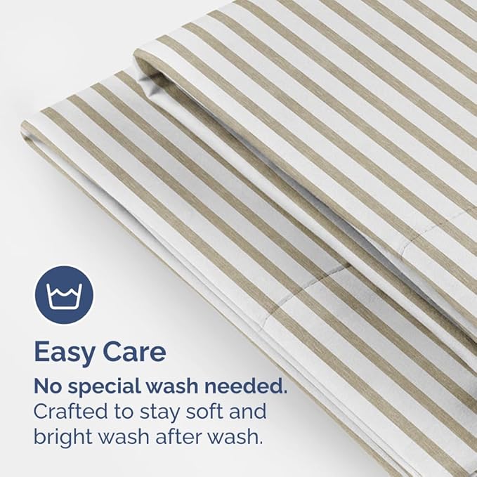 King Standard Pillow Cases Set of 2 - Ultra-Soft Hotel Quality Pillowcase Covers - Comfy, Cozy & Fade Free - Wrinkle Resistant - Machine Washable Pillow Protectors - 2 Piece Set - Beige Stripes 2