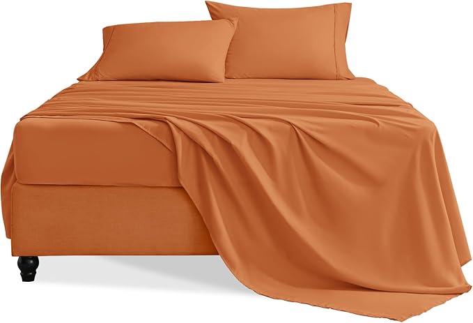 Twin XL Sheets Set, 3 Pieces Hotel Luxury Soft Microfiber Bed Sheets Set, Up to 16" Deep Pockets, Oeko-Tex Sheets with Elastic, Breathable, Wrinkle Free (Pumpkin Orange, Twin XL)
