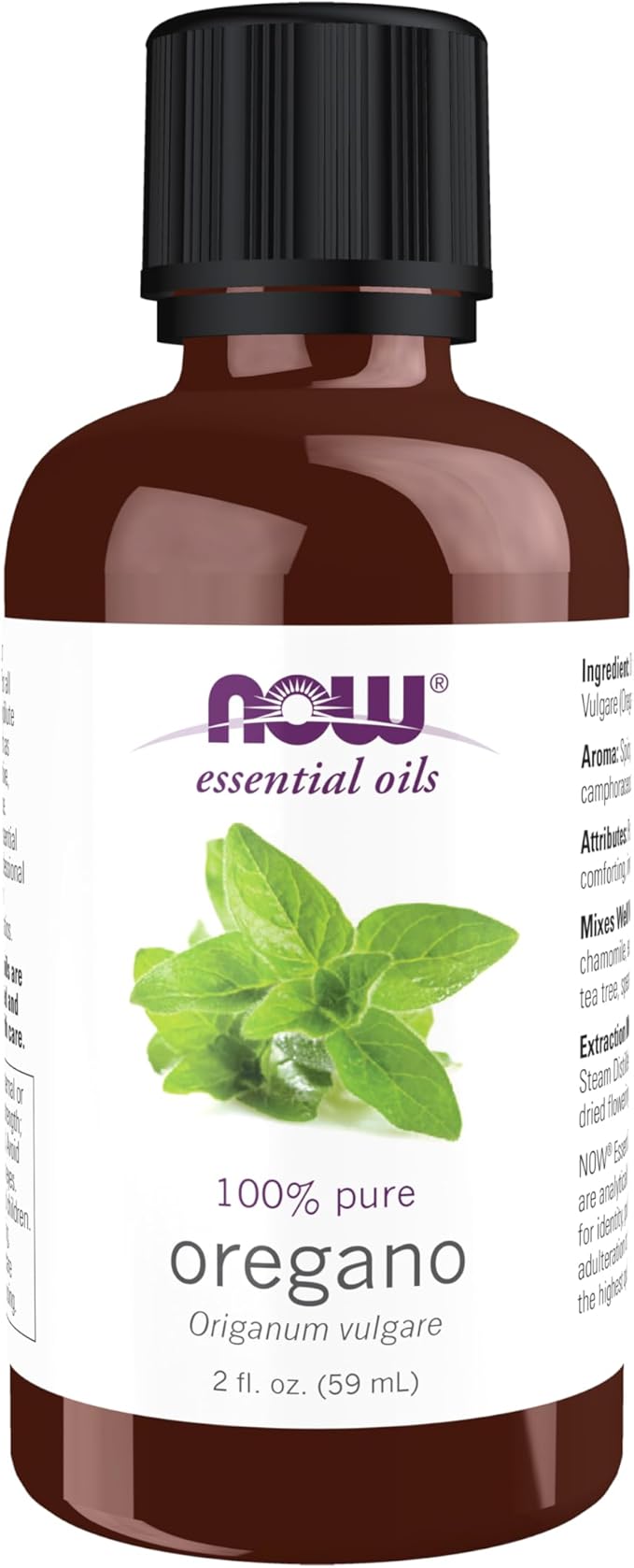 NOW Essential Oils, Oregano Oil, Comforting Aromatherapy Scent, Steam Distilled, 100% Pure, Vegan, Child Resistant Cap, 2-Ounce